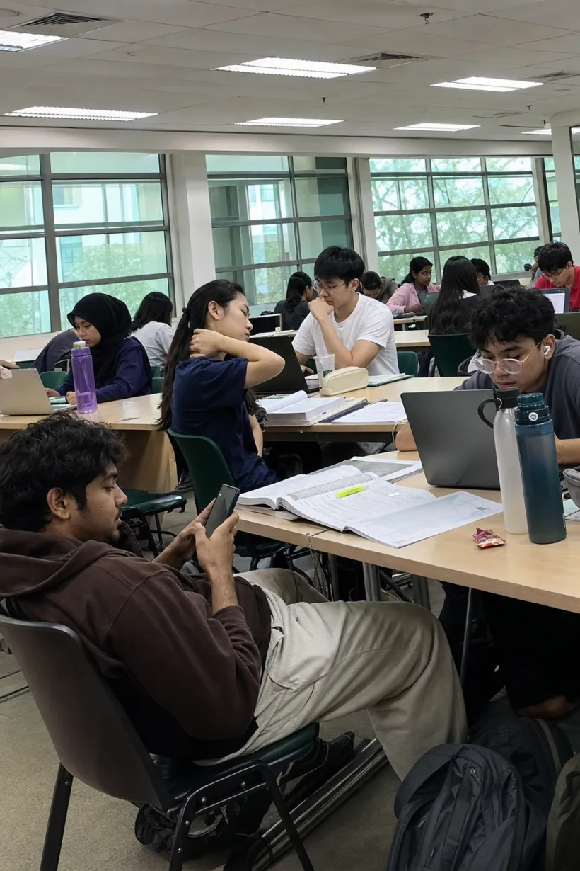 Malaysian students studying at their desks