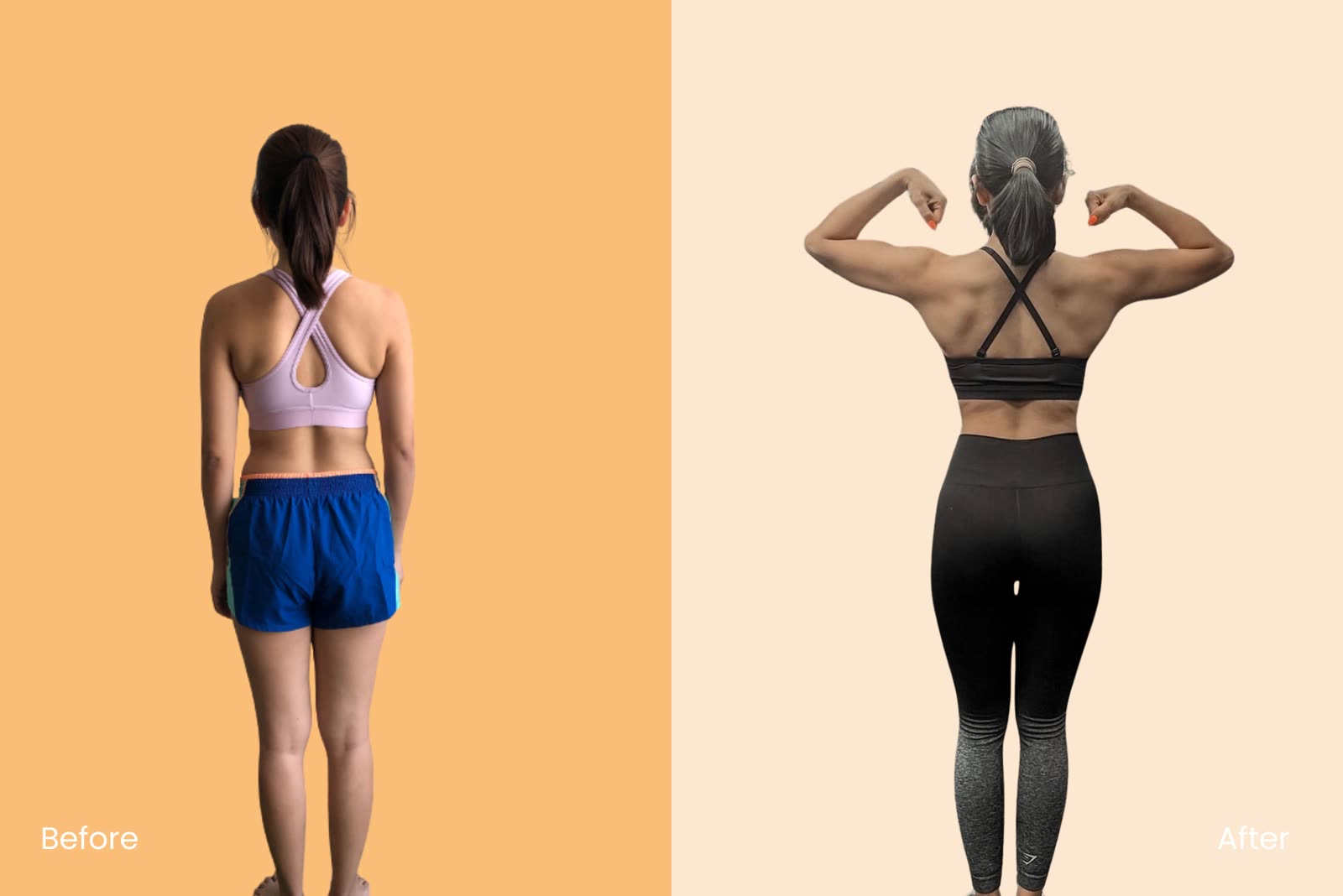 Phoebe’s transformation, before and after, back view