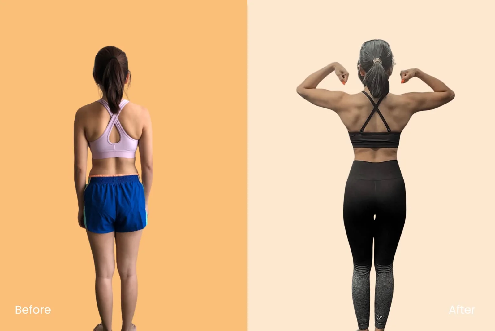 Phoebe’s transformation, before and after, back view
