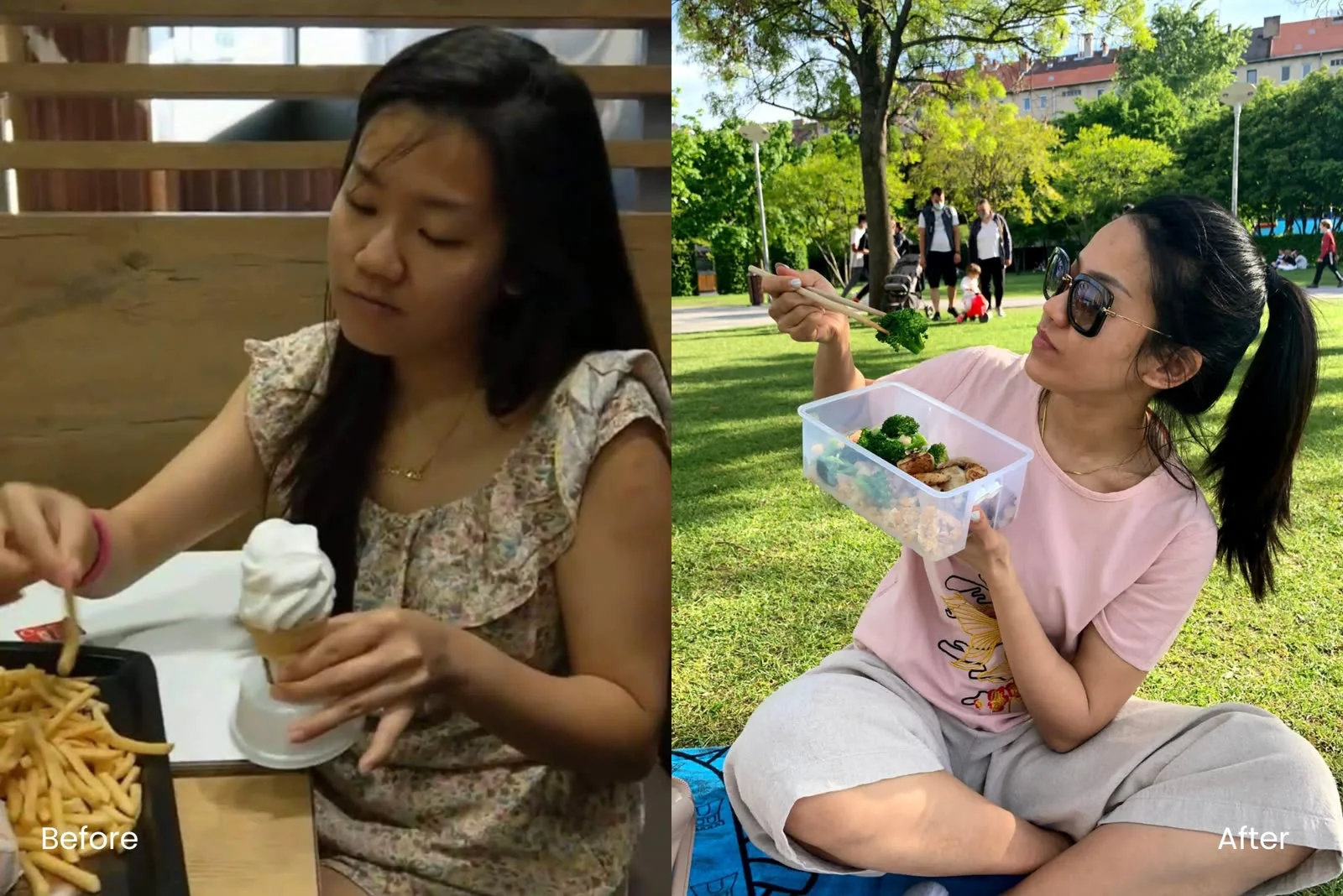 Phoebe’s eating habits, before and after