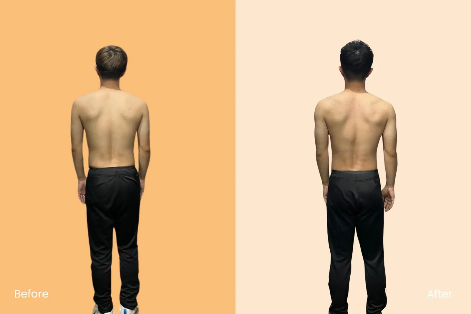 Tai Heng’s transformation, before and after, back view